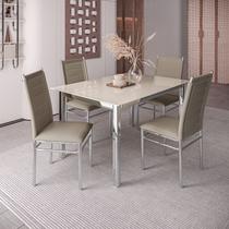 Conjunto Sala de Jantar Mesa Dubai Tampo Vidro com 4 Cadeiras Tokio Cromado/Off White Conjunto Sala de Jantar Mesa Dubai Tampo Vidro com 4 Cadeiras Tokio Cromado/Off White
