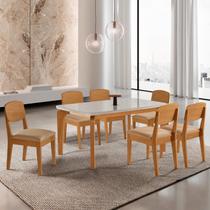 Conjunto Sala de Jantar Mesa Dublin Tampo Mdf 180cm Canto Copo com Vidro e 6 Cadeira Cleo Yescasa