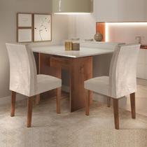 Conjunto Sala de Jantar Mesa e 2 Cadeiras Caroline Cel Móveis Chocolate/Off White/Tecido Pena