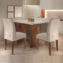 Conjunto Sala de Jantar Mesa e 2 Cadeiras Caroline Cel Móveis Cor:Chocolate/Off White/Tecido Pena