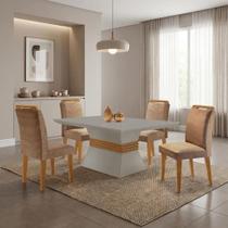 Conjunto Sala de Jantar Mesa e 4 Cadeiras Estofadas em MDF Suede Santorini Bege e Marrom Yescasa