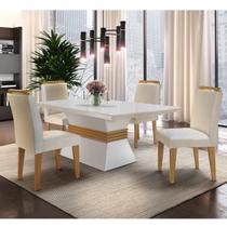 Conjunto Sala de Jantar Mesa e 4 Cadeiras Santorini Espresso Móveis Veludo Creme/Off White/Imbuia