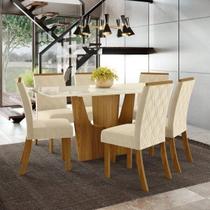 Conjunto Sala de Jantar Mesa e 6 Cadeiras Kaciane Marrom/Nature/Off White/Linho Conjunto Sala de Jantar Mesa e 6 Cadeiras Kaciane Marrom/Nature/Off White/Linho