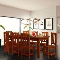 Conjunto Sala De Jantar Mesa E 8 Cadeiras Madeira Maciça 200 x 88 cm Castanho Refy Shop JM