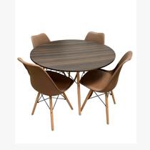 Conjunto Sala de Jantar Mesa Eames Dsw Redonda 70cm com 4 Cadeiras Eames Dsw Marrom