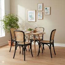Conjunto Sala de Jantar Mesa Eames Redonda 90cm Madeira com 4 Cadeiras Amis Rattan SeatCo