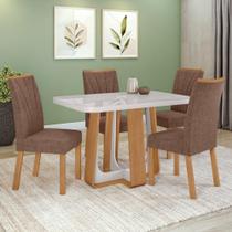Conjunto Sala de Jantar Mesa Easy Pop 120x80cm Tampo MDF 40mm com 4 Cadeiras Confort Couro Morano Avelã Amêndoa/Off White