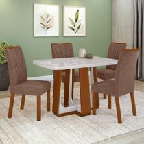 Conjunto Sala de Jantar Mesa Easy Pop 120x80cm Tampo MDF 40mm com 4 Cadeiras Confort Couro Morano Avelã Frassino/Off White