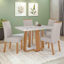 Conjunto Sala de Jantar Mesa Easy Pop 120x80cm Tampo MDF 40mm com 4 Cadeiras Confort Linho Mosaico Cinza Amêndoa/Off White Conjunto Sala de Jantar Mesa Easy Pop 120x80cm Tampo MDF 40mm com 4 Cadeiras Confort Linho Mosaico Cinza Amêndoa/Off White