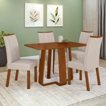 Conjunto Sala de Jantar Mesa Easy Pop 120x80cm Tampo MDF com 4 Cadeiras Confort Boucle Bege Frassino/Off White