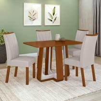 Conjunto Sala de Jantar Mesa Easy Pop 120x80cm Tampo MDF com 4 Cadeiras Confort Linho Mosaico Cinza Frassino/Off White
