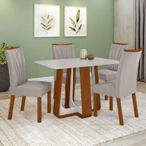 Conjunto Sala de Jantar Mesa Easy Pop 120x80cm Tampo MDF com 4 Cadeiras Confort Veludo Liso Capuccino Frassino/Off White
