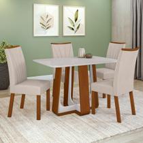 Conjunto Sala de Jantar Mesa Easy Pop 120x80cm Tampo Vidro/MDF com 4 Cadeiras Confort Boucle Bege Frassino/off White Conjunto Sala de Jantar Mesa Easy Pop 120x80cm Tampo Vidro/MDF com 4 Cadeiras Confort Boucle Bege Frassino/off White