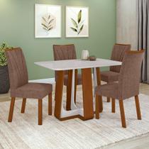 Conjunto Sala de Jantar Mesa Easy Pop 120x80cm Tampo Vidro/MDF com 4 Cadeiras Confort Couro Morano Avelã Frassino/off White