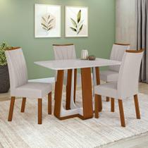 Conjunto Sala de Jantar Mesa Easy Pop 120x80cm Tampo Vidro/MDF com 4 Cadeiras Confort Linho Mosaico Cinza Frassino/off White