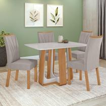 Conjunto Sala de Jantar Mesa Easy Pop 120x80cm Tampo Vidro/MDF com 4 Cadeiras Confort Veludo Liso Capuccino Amendoa Clean/off White