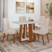 Conjunto Sala de Jantar Mesa Easy Pop 120x80cm Tampo Vidro/MDF com 4 Cadeiras Seat Boucle Bege Frassino/off White Conjunto Sala de Jantar Mesa Easy Pop 120x80cm Tampo Vidro/MDF com 4 Cadeiras Seat Boucle Bege Frassino/off White