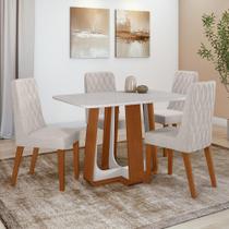 Conjunto Sala de Jantar Mesa Easy Pop 120x80cm Tampo Vidro/MDF com 4 Cadeiras Seat Linho Mosaico Cinza Frassino/off White