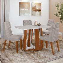 Conjunto Sala de Jantar Mesa Easy Pop 120x80cm Tampo Vidro/MDF com 4 Cadeiras Seat Veludo Liso Capuccino Frassino/off White Conjunto Sala de Jantar Mesa Easy Pop 120x80cm Tampo Vidro/MDF com 4 Cadeiras Seat Veludo Liso Capuccino Frassino/off White