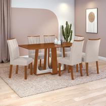 Conjunto Sala de Jantar Mesa Easy Pop 170x90cm Tampo MDF com 6 Cadeiras Confort Boucle Bege Frassino/Off White Conjunto Sala de Jantar Mesa Easy Pop 170x90cm Tampo MDF com 6 Cadeiras Confort Boucle Bege Frassino/Off White