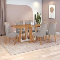 Conjunto Sala de Jantar Mesa Easy Pop 170x90cm Tampo MDF com 6 Cadeiras Confort Veludo Liso Capuccino Amêndoa/Off White