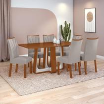 Conjunto Sala de Jantar Mesa Easy Pop 170x90cm Tampo MDF com 6 Cadeiras Confort Veludo Liso Capuccino Frassino/Off White