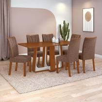 Conjunto Sala de Jantar Mesa Easy Pop 170x90cm Tampo MDF com 6 Cadeiras ConfortCouro Morano Avelã Frassino/Off White