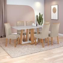 Conjunto Sala de Jantar Mesa Easy Pop 170x90cm Tampo Vidro/MDF com 6 Cadeiras Confort Veludo Naturale Creme Amendoa Clean/off White Conjunto Sala de Jantar Mesa Easy Pop 170x90cm Tampo Vidro/MDF com 6 Cadeiras Confort Veludo Naturale Creme Amendoa Clean/off White