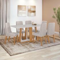 Conjunto Sala de Jantar Mesa Easy Pop 170x90cm Tampo Vidro/MDF com 6 Cadeiras Seat Linho Mosaico Cinza Amendoa/Off White Conjunto Sala de Jantar Mesa Easy Pop 170x90cm Tampo Vidro/MDF com 6 Cadeiras Seat Linho Mosaico Cinza Amendoa/Off White