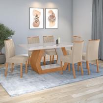 Conjunto Sala De Jantar Mesa Easy Tower 170x90cm Mdf/vidro Com 6 Cadeiras Armoni Veludo Creme Amendoa/off White Conjunto Sala De Jantar Mesa Easy Tower 170x90cm Mdf/vidro Com 6 Cadeiras Armoni Veludo Creme Amendoa/off White