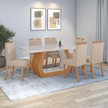 Conjunto Sala de Jantar Mesa Easy Tower 170x90cm MDF/Vidro com 6 Cadeiras Aurea Veludo Creme Amendoa/off White Conjunto Sala de Jantar Mesa Easy Tower 170x90cm MDF/Vidro com 6 Cadeiras Aurea Veludo Creme Amendoa/off White
