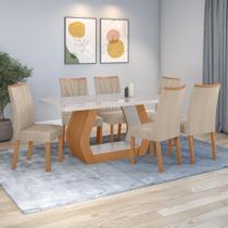 Conjunto Sala De Jantar Mesa Easy Tower 170x90cm Mdf/vidro Com 6 Cadeiras Confort Linho Bege Amendoa/off White Conjunto Sala De Jantar Mesa Easy Tower 170x90cm Mdf/vidro Com 6 Cadeiras Confort Linho Bege Amendoa/off White