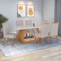 Conjunto Sala de Jantar Mesa Easy Tower 170x90cm MDF/Vidro com 6 Cadeiras Confort Linho Cinza Amendoa/off White Conjunto Sala de Jantar Mesa Easy Tower 170x90cm MDF/Vidro com 6 Cadeiras Confort Linho Cinza Amendoa/off White