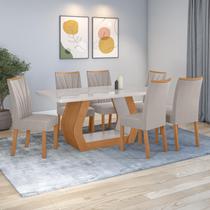 Conjunto Sala de Jantar Mesa Easy Tower 170x90cm MDF/Vidro com 6 Cadeiras Confort Veludo Amendoa/off White Conjunto Sala de Jantar Mesa Easy Tower 170x90cm MDF/Vidro com 6 Cadeiras Confort Veludo Amendoa/off White