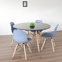 Conjunto Sala de Jantar Mesa Eiffel 120x75cm Tampo MDF com 4 Cadeiras Eiffel Botonê Azul