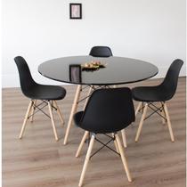 Conjunto Sala de Jantar Mesa Eiffel 120x75cm Tampo Mdf com 4 Cadeiras Eiffel Pp Preto