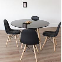 Conjunto Sala de Jantar Mesa Eiffel 120x75cm Tampo MDF Preto com 4 Cadeiras Eiffel Botonê
