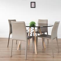 Conjunto Sala de Jantar Mesa Eiffel Redonda 120cm Tampo MDF com 4 Cadeiras Amanda