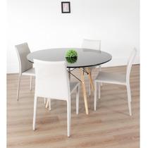 Conjunto Sala de Jantar Mesa Eiffel Redonda 120cm Tampo MDF com 4 Cadeiras Amanda