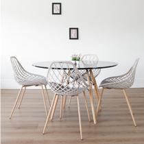 Conjunto Sala de Jantar Mesa Eiffel Redonda 120cm Tampo MDF com 4 Cadeiras Cloe Base Aço Bege Conjunto Sala de Jantar Mesa Eiffel Redonda 120cm Tampo MDF com 4 Cadeiras Cloe Base Aço Bege