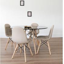 Conjunto Sala de Jantar Mesa Eiffel Redonda 120cm Tampo MDF com 4 Cadeiras Eiffel Botonê Bege