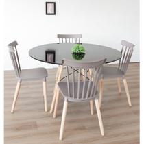 Conjunto Sala de Jantar Mesa Eiffel Redonda 120cm Tampo MDF com 4 Cadeiras Janaína Cinza Conjunto Sala de Jantar Mesa Eiffel Redonda 120cm Tampo MDF com 4 Cadeiras Janaína Cinza