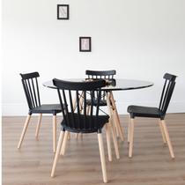 Conjunto Sala de Jantar Mesa Eiffel Redonda 120cm Tampo Mdf com 4 Cadeiras Janaína Preto