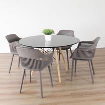 Conjunto Sala de Jantar Mesa Eiffel Redonda 120cm Tampo MDF com 4 Cadeiras Marcela Cinza