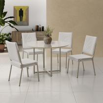 Conjunto Sala de Jantar Mesa em MDF com Vidro 4 Cadeiras Moscou Bege/Champagne/Off White Conjunto Sala de Jantar Mesa em MDF com Vidro 4 Cadeiras Moscou Bege/Champagne/Off White