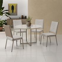 Conjunto Sala de Jantar Mesa em MDF com Vidro 4 Cadeiras Moscou Marrom/Fendi Conjunto Sala de Jantar Mesa em MDF com Vidro 4 Cadeiras Moscou Marrom/Fendi