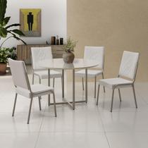 Conjunto Sala de Jantar Mesa em MDF com Vidro 4 Cadeiras Moscou Marrom/Fendi/Bege Conjunto Sala de Jantar Mesa em MDF com Vidro 4 Cadeiras Moscou Marrom/Fendi/Bege