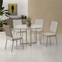 Conjunto Sala de Jantar Mesa em MDF com Vidro com 4 Cadeiras Moscou Bege/Champagne/Marrom/Off White Conjunto Sala de Jantar Mesa em MDF com Vidro com 4 Cadeiras Moscou Bege/Champagne/Marrom/Off White