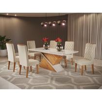 Conjunto Sala de Jantar Mesa Epic Tampo Vidro/MDF com 6 Cadeiras Iza Bege/Mel/Off White Conjunto Sala de Jantar Mesa Epic Tampo Vidro/MDF com 6 Cadeiras Iza Bege/Mel/Off White