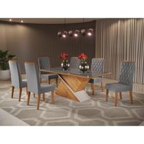 Conjunto Sala de Jantar Mesa Epic Tampo Vidro/MDF com 6 Cadeiras Iza Cinza/Mel/Grafite Conjunto Sala de Jantar Mesa Epic Tampo Vidro/MDF com 6 Cadeiras Iza Cinza/Mel/Grafite